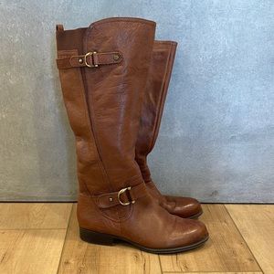 Leather Brown Buckled Zipper Boots Size 7.5